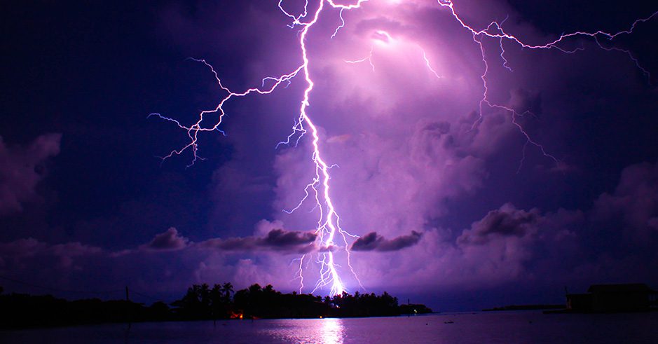 purple lightning in the sky